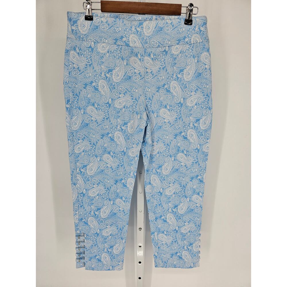 Attyre New York Women's Blue Paisley Mid Rise Rayon Slim Leg Pants Size 12